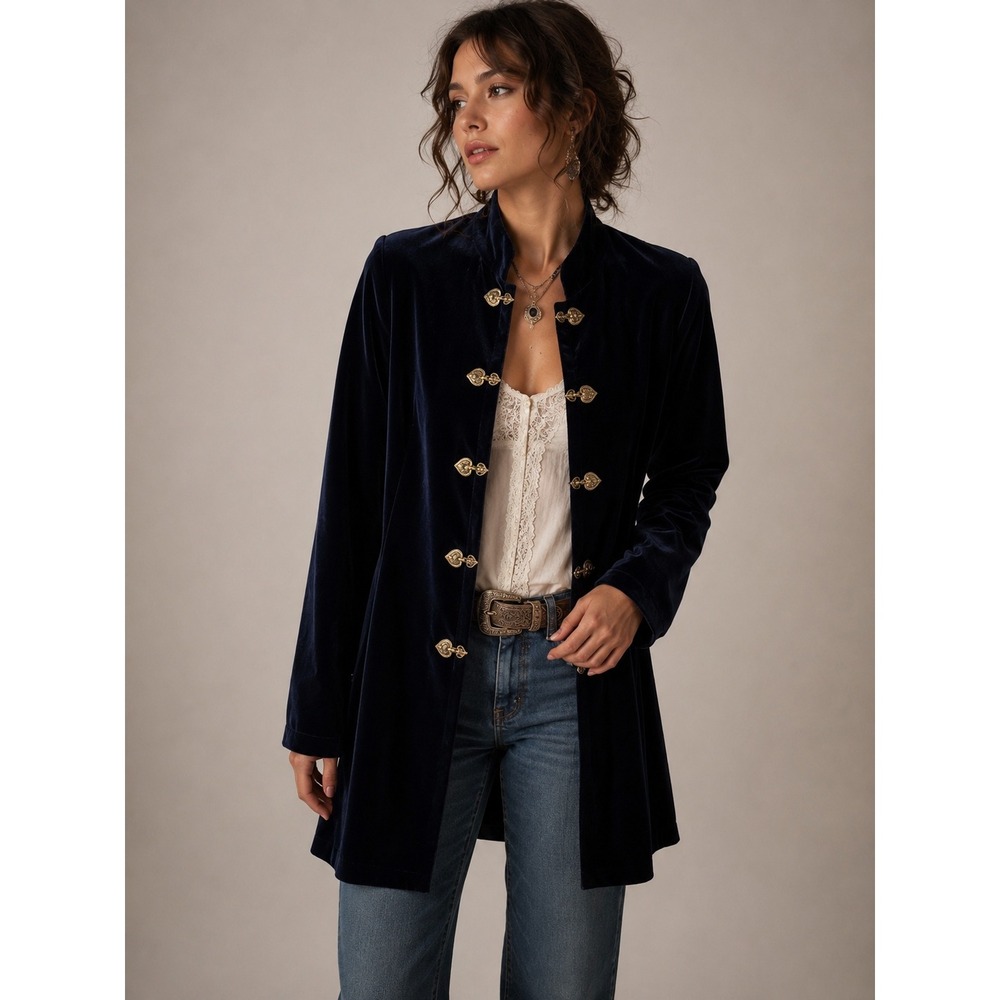 Blue Velvet Military Band Jacket Small Napoleon Goth Dark Academia Steampunk